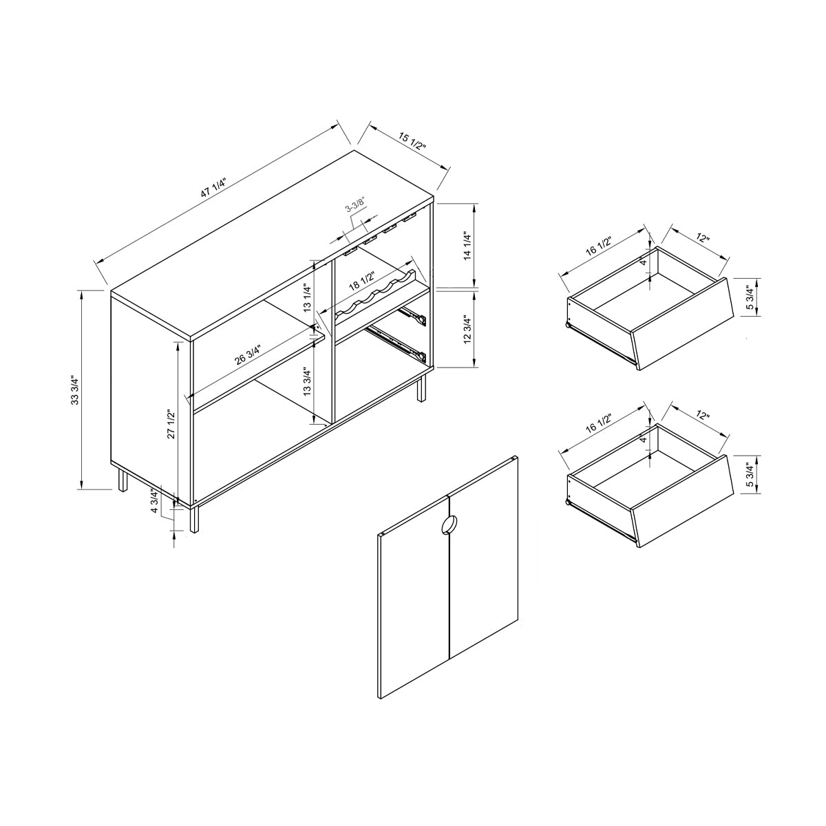 Chic Wine Rack Cabinet With Drawers Holds Six Glasses