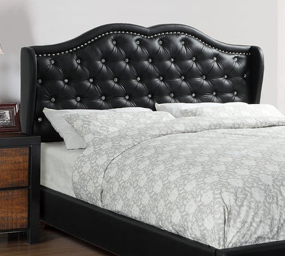 Luxurious Black Faux Leather Queen Bed Set with Wingback Headboard and Tufted Design