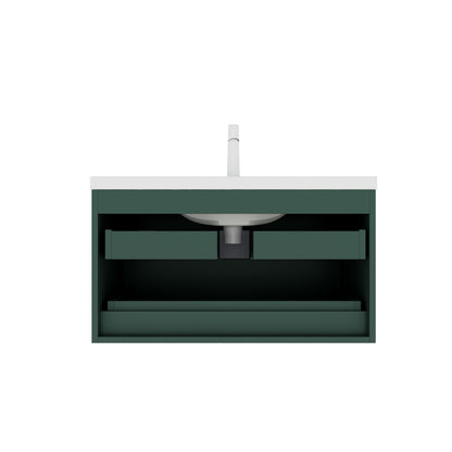 Modern 36" Green and White Wall-Mounted Bathroom Vanity with Integrated Ceramic Sink and Soft-Close Drawers
