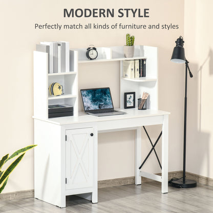 HOMCOM Rustic Style Home Office Desk with Hutch and Storage Cabinet, White Computer Table for Study and Organization
