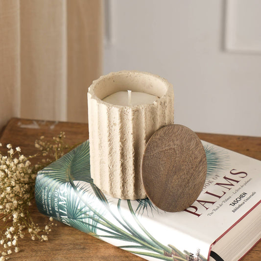 6oz Jar Candle with Ecomix Wax, Vanilla Lavender Spa Scent, Mango Wood Lid, Reusable Jar, Beige