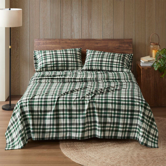 3-Piece Twin Flannel Sheet Set, 100% Cotton, Printed, Machine Washable, Green Multi