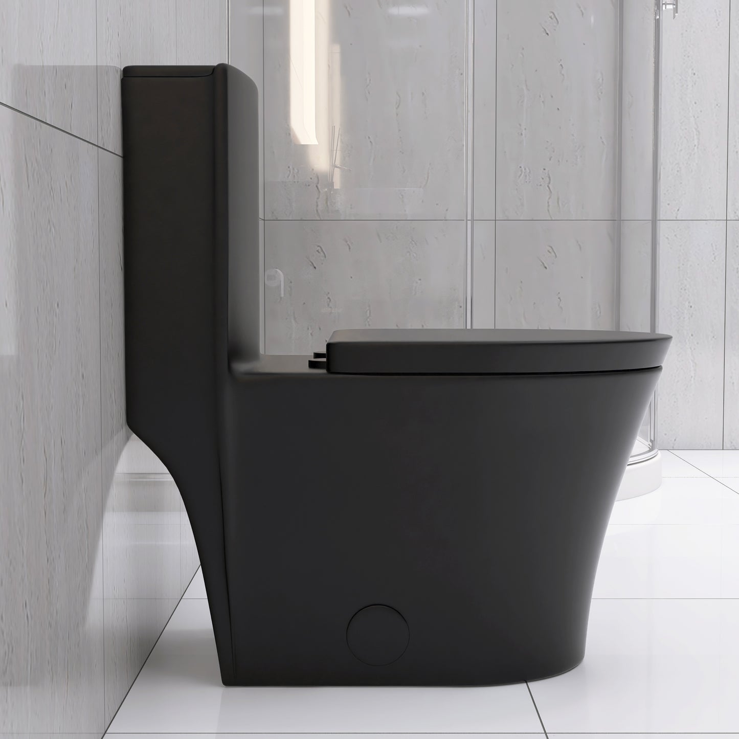 Matte Black Modern Elongated One-Piece Toilet with Dual Flush and Soft-Close Seat