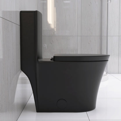 Matte Black Modern Elongated One-Piece Toilet with Dual Flush and Soft-Close Seat