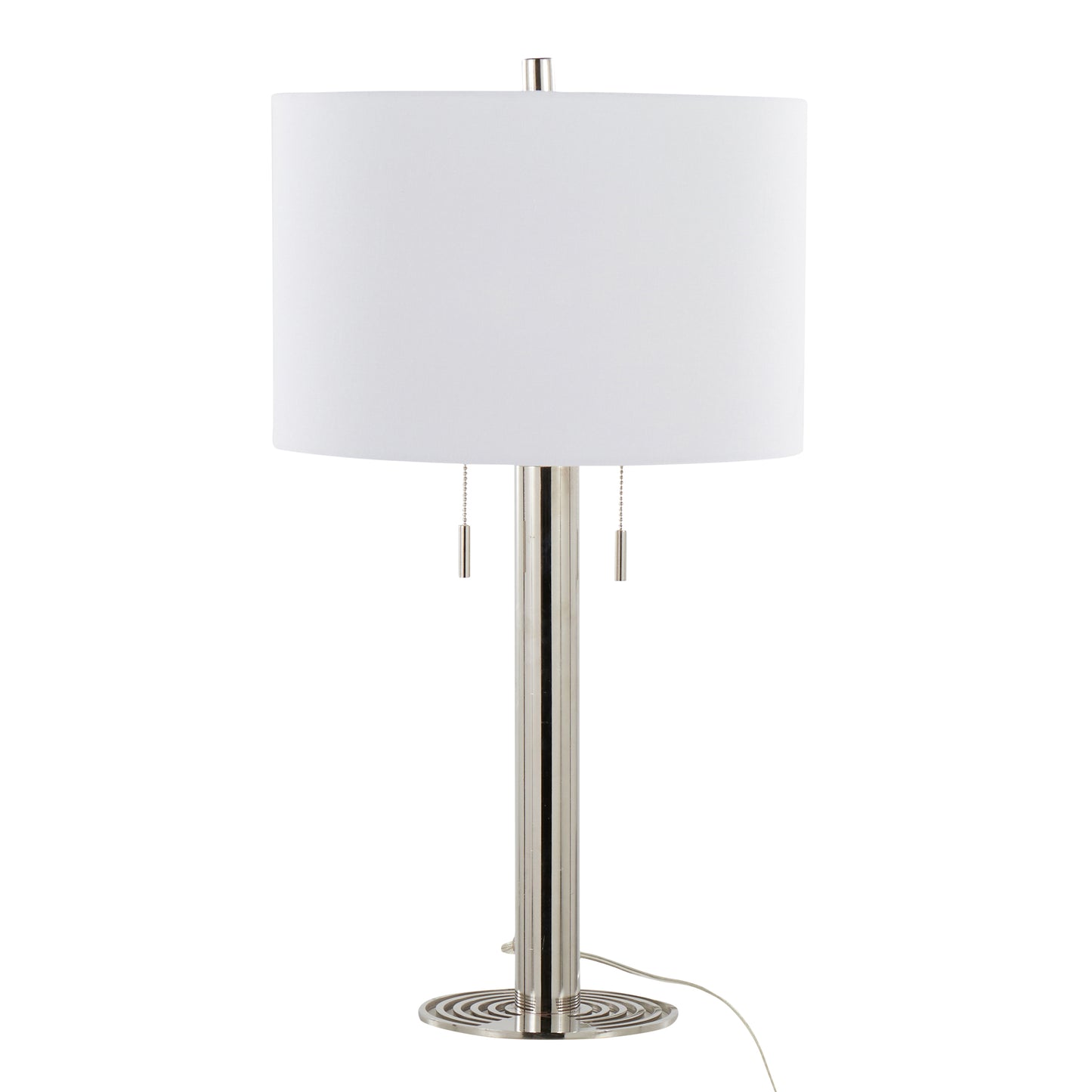 Contemporary Metal Table Lamp Set of 2, 29-Inch Tall, Linen Shade, Pull-Chain, Polished Nickel
