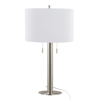 Contemporary Metal Table Lamp Set of 2, 29-Inch Tall, Linen Shade, Pull-Chain, Polished Nickel