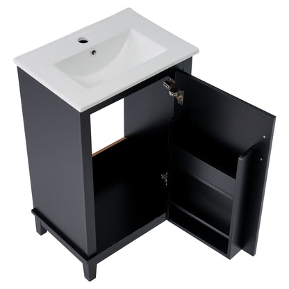 Compact 20-Inch Black Bathroom Vanity Cabinet with Ceramic Sink - Modern Design, Ample Storage, Soft-Close Door