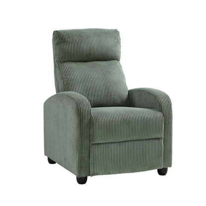 Push-Back Recliner Chair, Corduroy Upholstery, Solid Wood Frame, 27 x 34 x 39.5 in, Living Room, Modern, 1pc, Green
