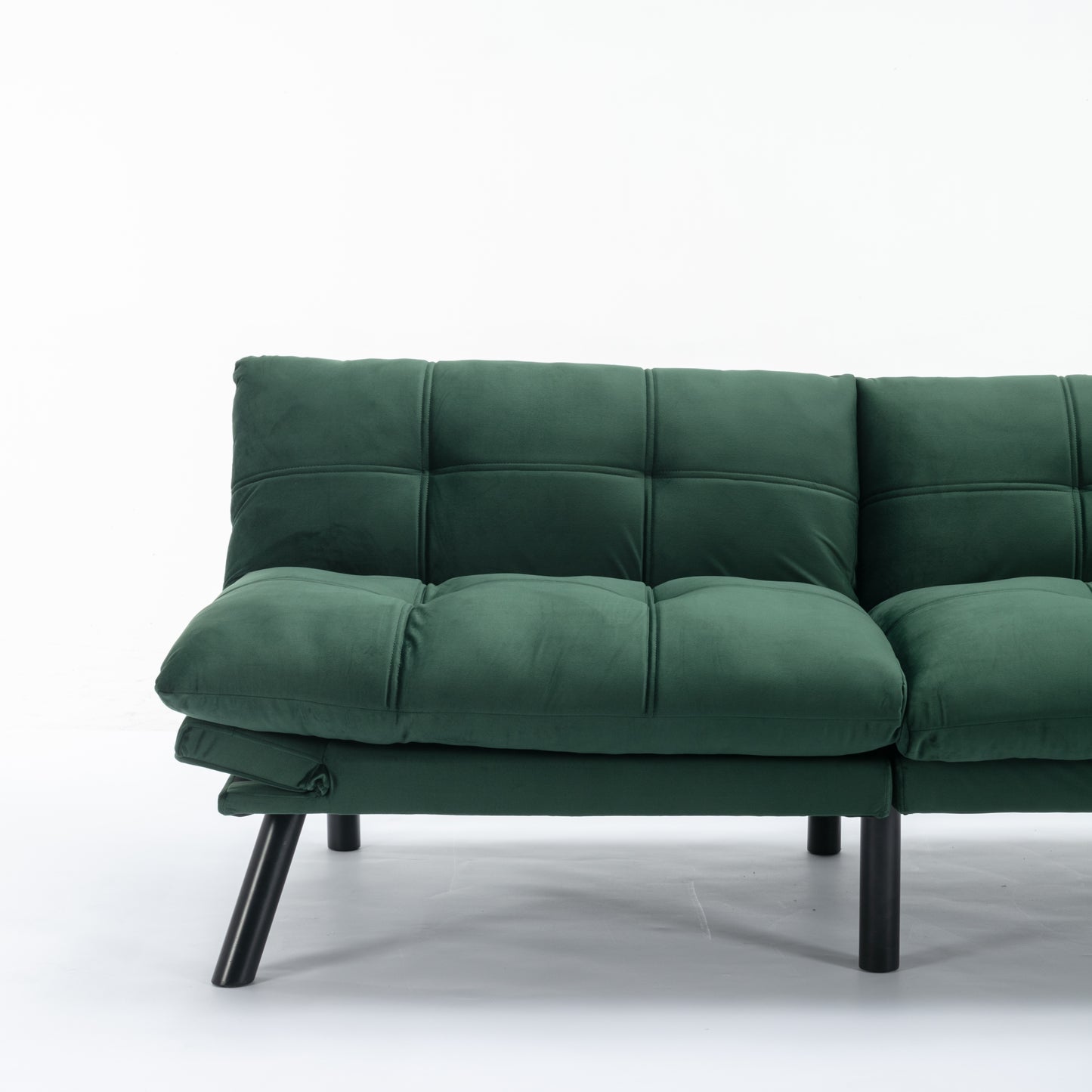 2-Seater Convertible Sofa Bed with Adjustable Backrest and Armrests, Foam Upholstery, Pine Frame Emerald