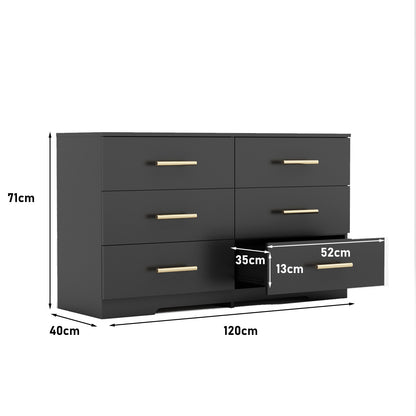 Elegant Black 6-Drawer Dresser with Gold Handles for Stylish Storage