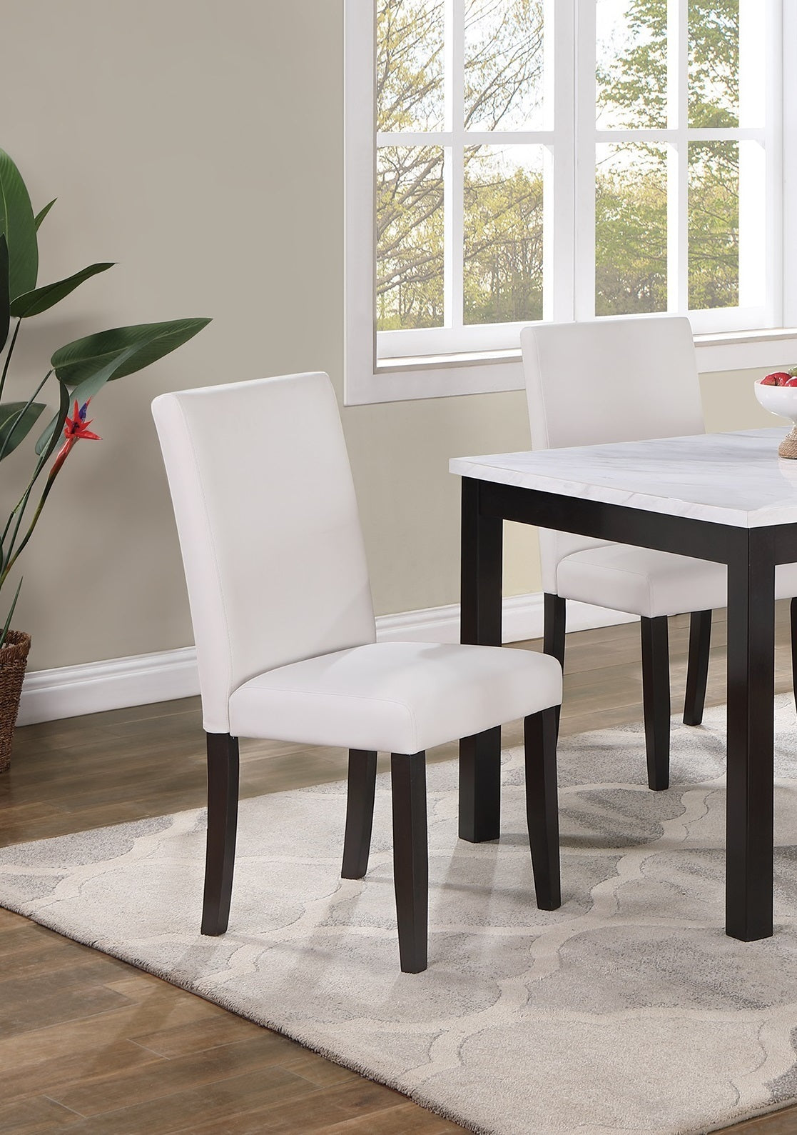 Faux Marble Top 5Pc Dining Set With Bench And Chairs White