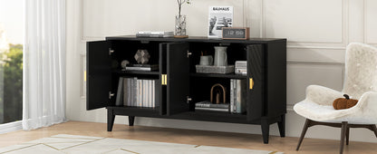 4-Door Sideboard Storage Cabinet for Living Room and Dining Room, Two Large Cabinets with Gold Handles and Adjustable Shelf, Black