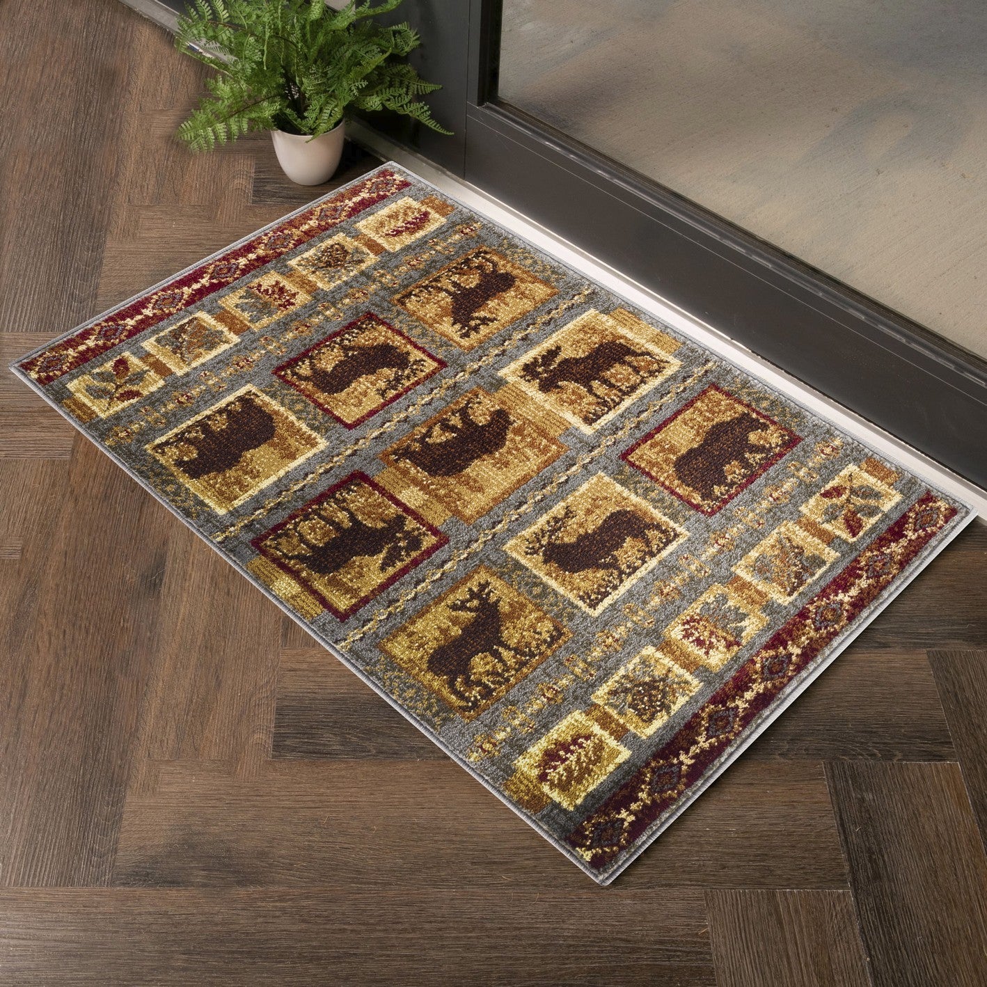 Lodge Area Rug 7 ft 10 in x 10 ft 3 in, 100% Polypropylene, Stain-Resistant, Blue