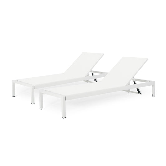 Set Of 2 Aluminum Adjustable Outdoor Chaise Lounge Chairs For Pool Patio All Weather UV Resistant 400 Lb Capacity White