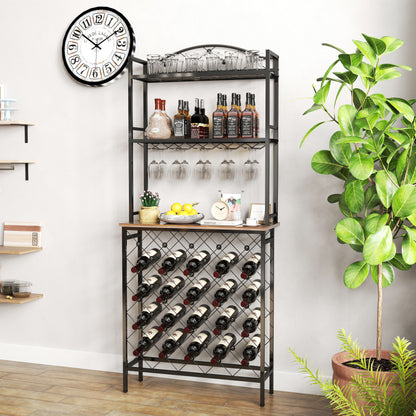 Industrial 3 Tier Wine Rack Table With Wood Shelves