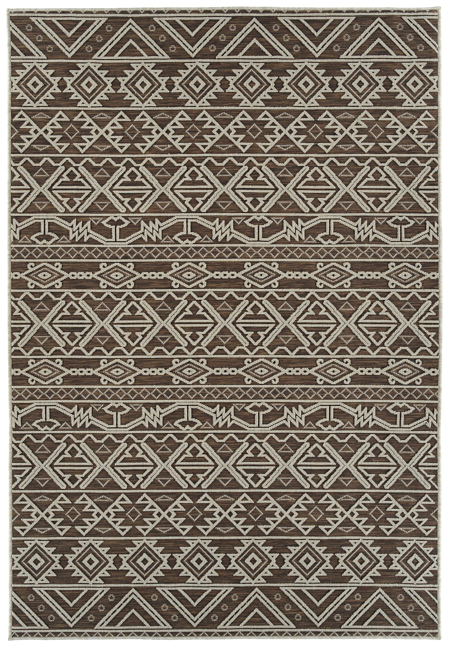 2' x 3' Indoor/Outdoor Throw Rug, Polypropylene, High-Low Textured, Contemporary Geometric, Chocolate