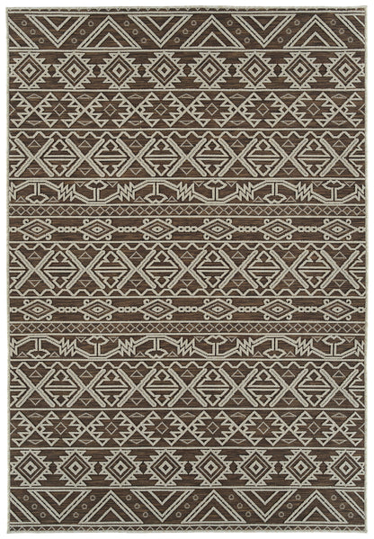 2' x 3' Indoor/Outdoor Throw Rug, Polypropylene, High-Low Textured, Contemporary Geometric, Chocolate