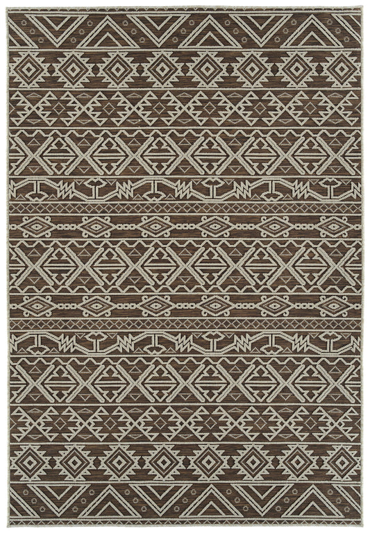 2' x 3' Indoor/Outdoor Throw Rug, Polypropylene, High-Low Textured, Contemporary Geometric, Chocolate