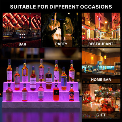Illuminated 37 Inch Grey Liquor Bottle Display Shelf LED App