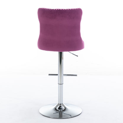 Purple Velvet Swivel Bar Stools Adjustable 25-33 Set Of 2
