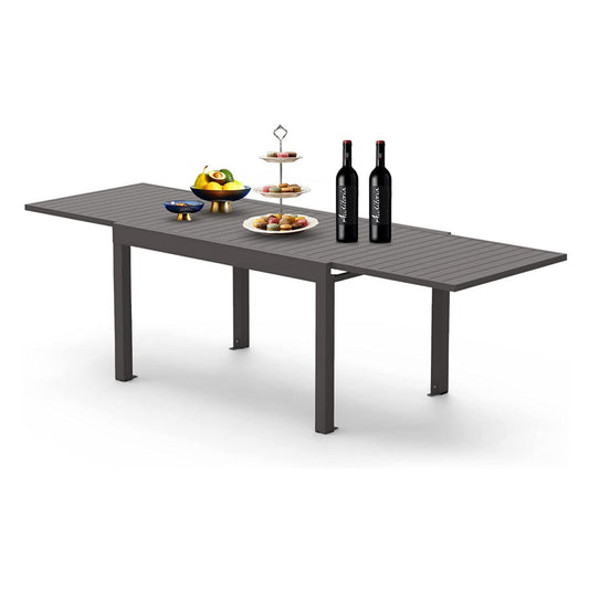 Extendable Aluminum Patio Dining Table 53 To 106 Inches Rectangular Outdoor Table Seats Six To Eight People Dark Brown
