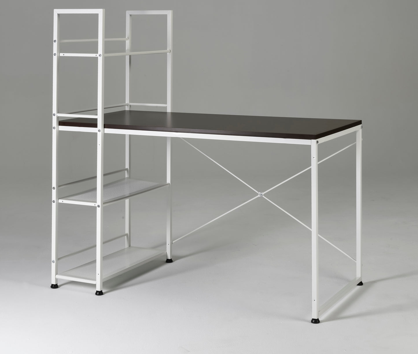 Convertible Dual-Sided Workstation Desk with Bookshelf - White/Brown