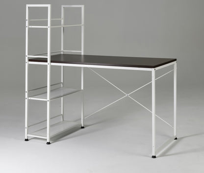 Convertible Dual-Sided Workstation Desk with Bookshelf - White/Brown