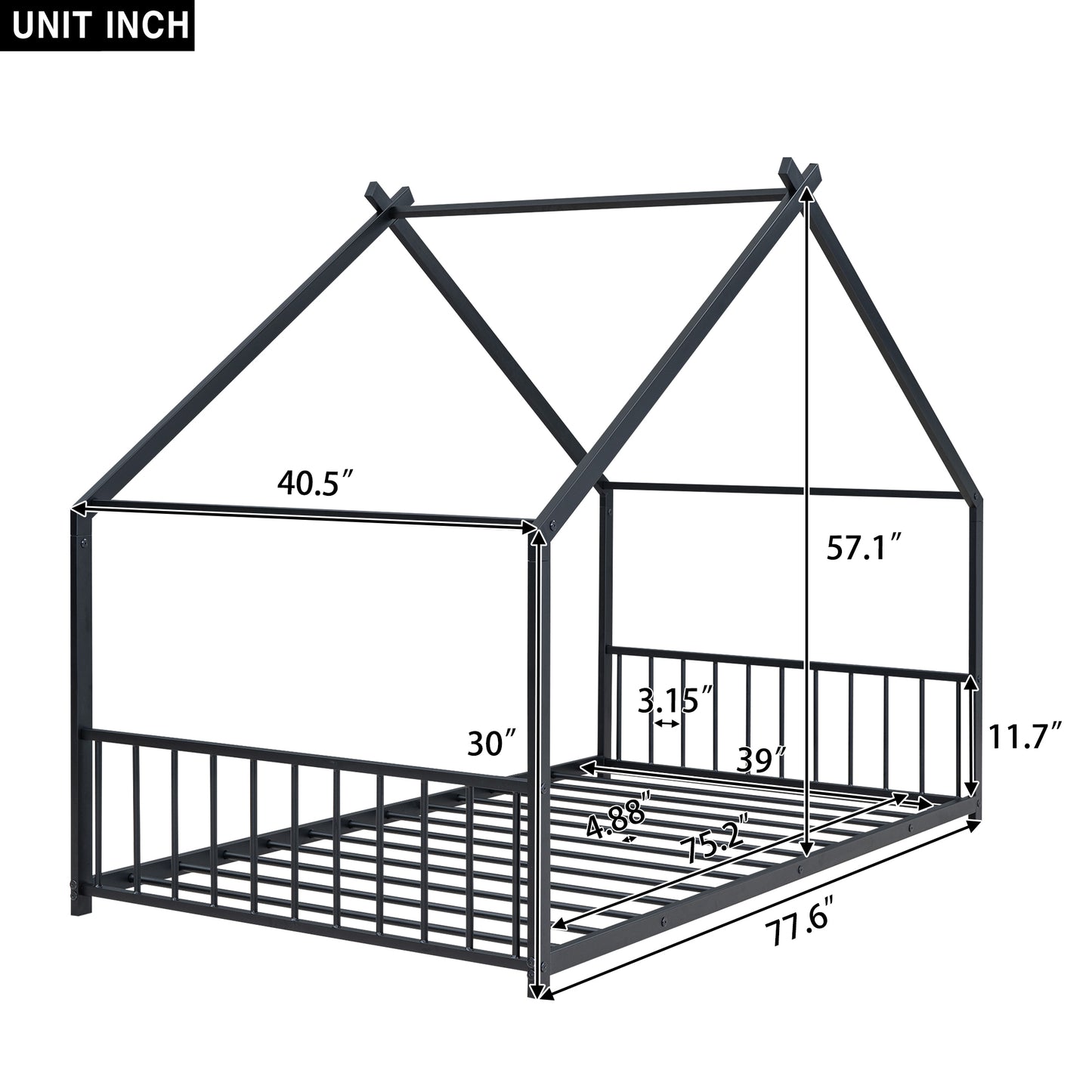 Black Twin Size Metal Playhouse Bed