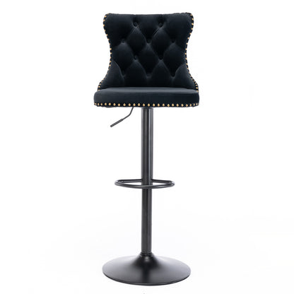 Velvet Swivel Bar Stools Set 2 Adjustable 25 33in Black
