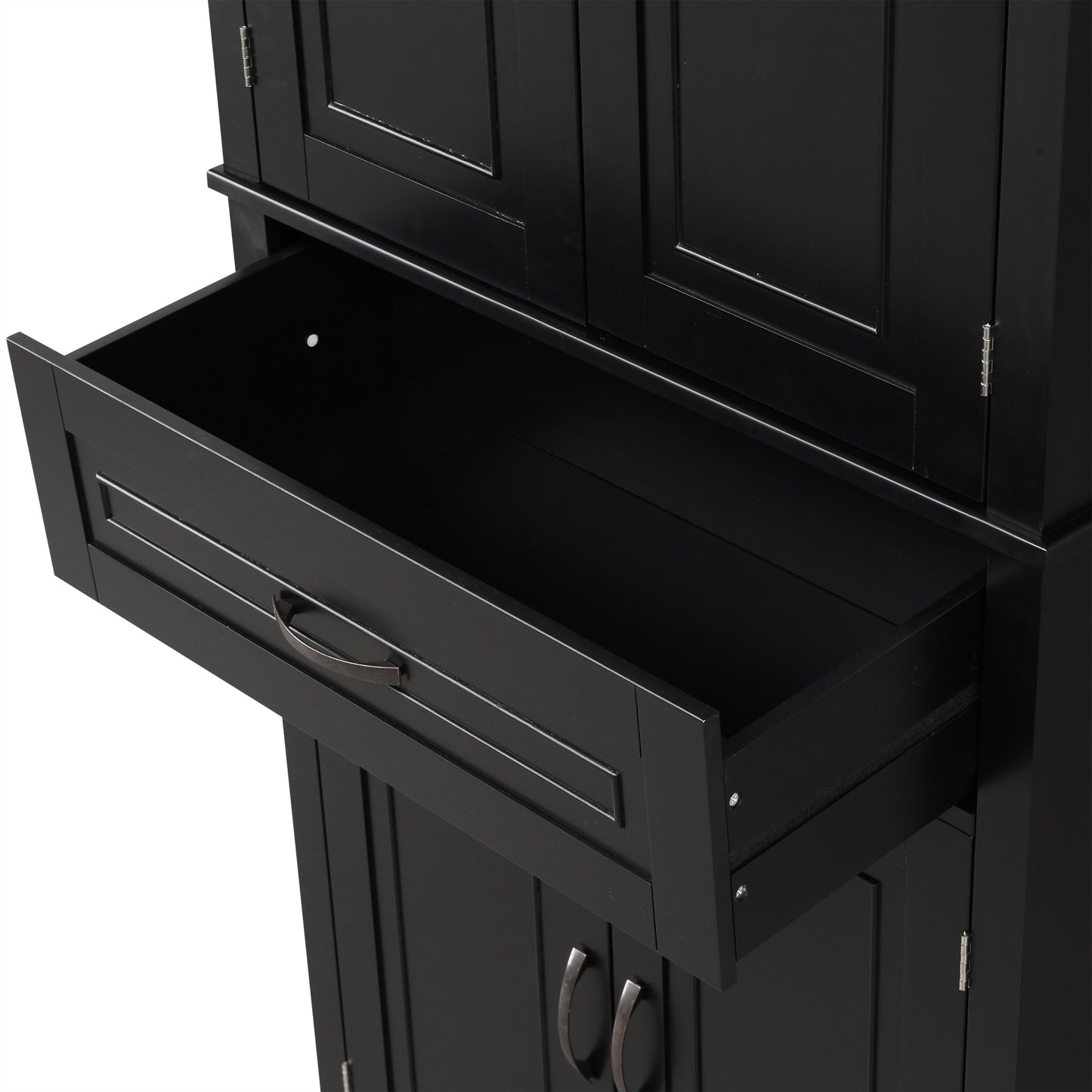 Tall Black Bathroom Storage Cabinet with Adjustable Shelf, Doors, and Drawer for Versatile Organization