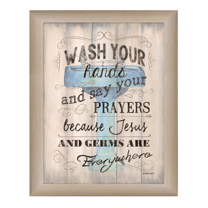 14 x 18 Inch Ready-To-Hang Framed Wall Art Poster - Wash Your Hands Typography Print on Paper, 1-Inch Frame Beige