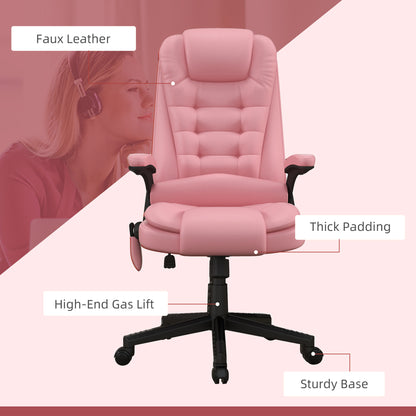 Pink High Back Massage Office Chair with Heated Recline and Remote Control - 6 Vibration Points, PU Leather
