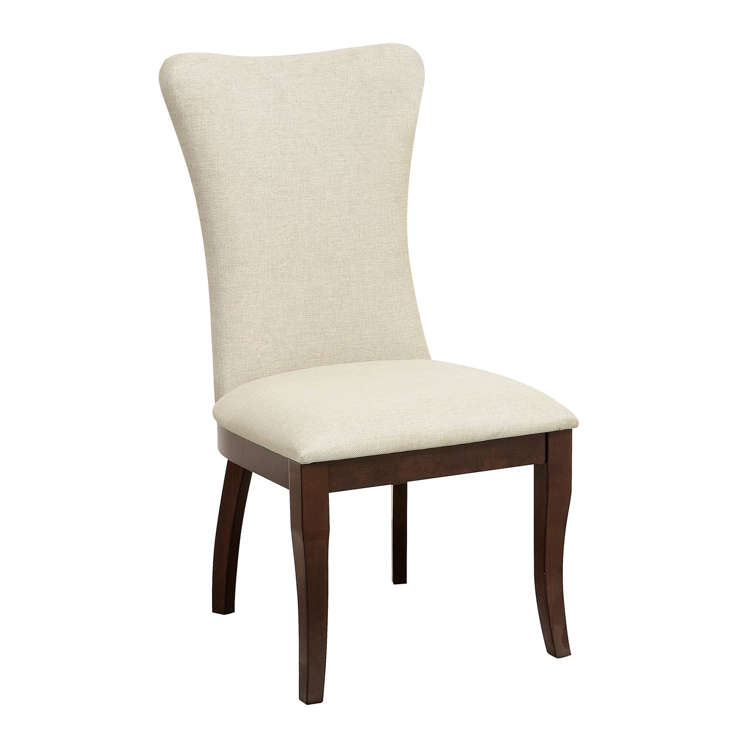 Set of 2 Dining Side Chairs, Off-White Fabric, Nailhead Trim, Wood Frame, 21W x 25D x 40.5H, Dark Cherry