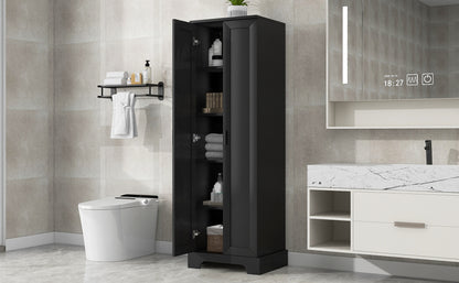 Elegant Black Storage Cabinet with Adjustable Shelves for Bathroom and Office