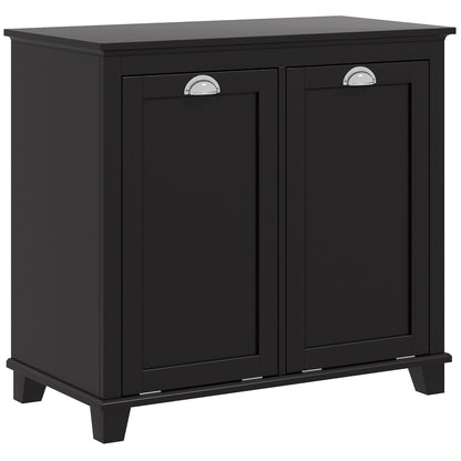 Modern Black Dual Compartment Laundry Hamper Cabinet with Tilt-Out Design for Bathroom Storage