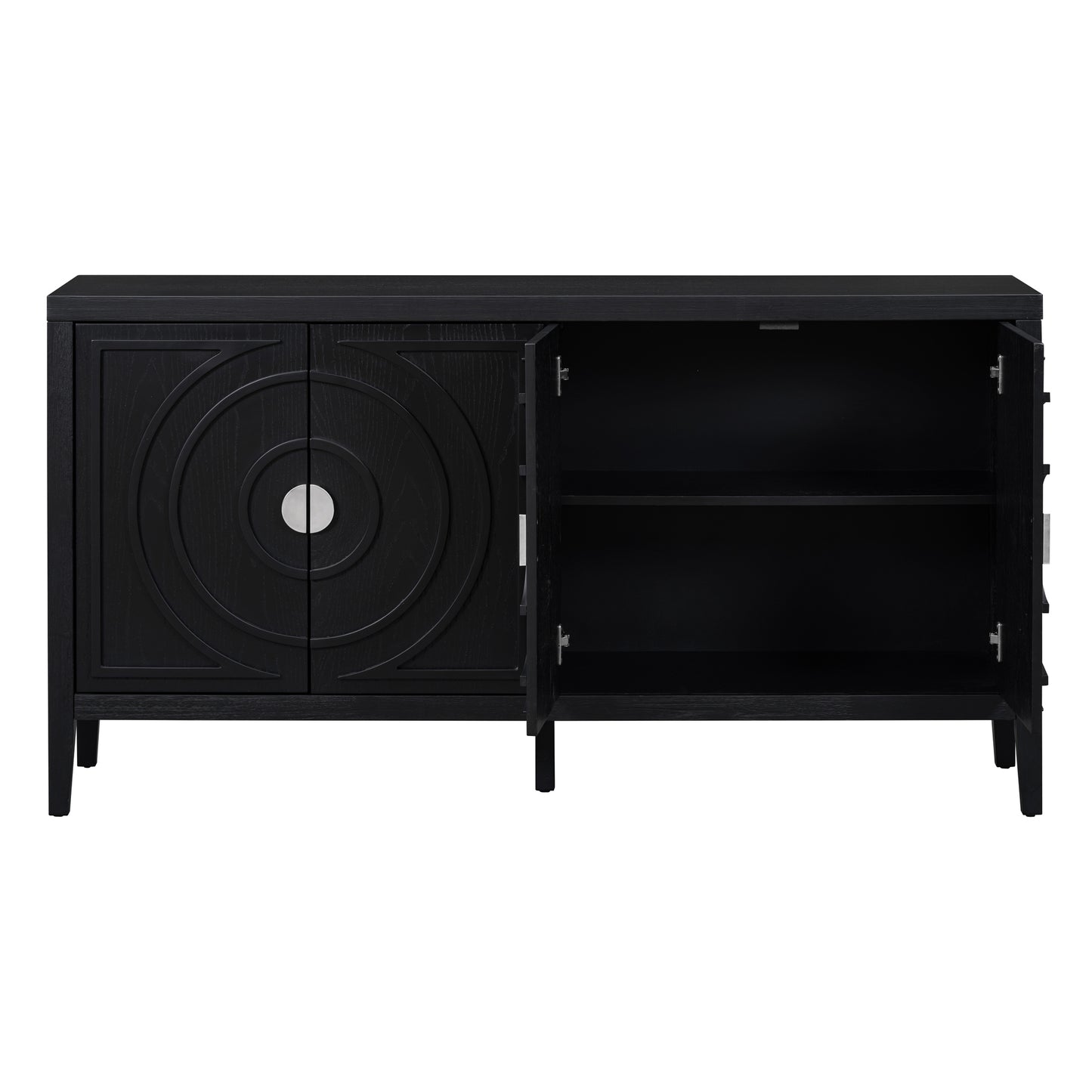 TREXM Retro Sideboard door with Circular Groove Design Round Metal Door Handle for Entrance, Dinning Room, Living Room (Black)