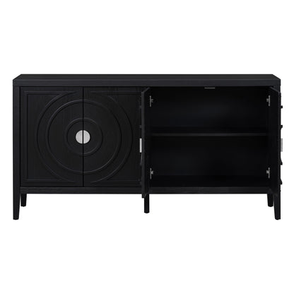 TREXM Retro Sideboard door with Circular Groove Design Round Metal Door Handle for Entrance, Dinning Room, Living Room (Black)