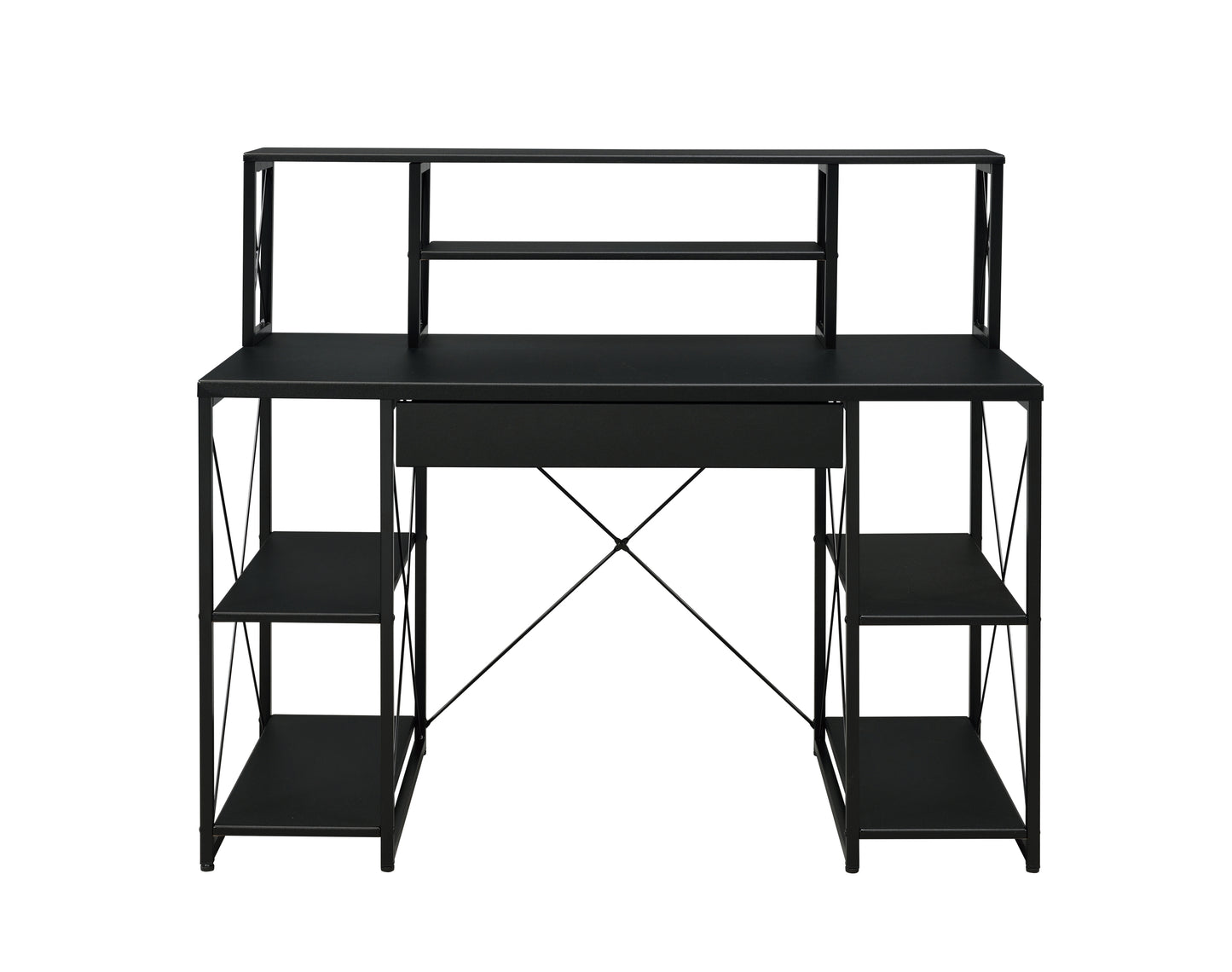 Modern Black Finish Writing Desk with Ample Storage and Industrial Design