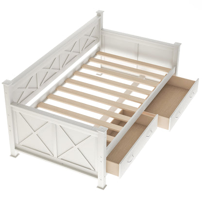 Cream White Twin Size Wooden Daybed with Rustic and Modern Touches
