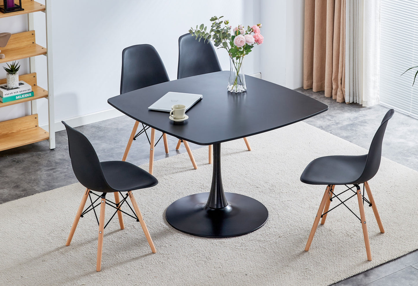 Round Dining Table 42in Pedestal MDF Seats 4 6 Matte Black