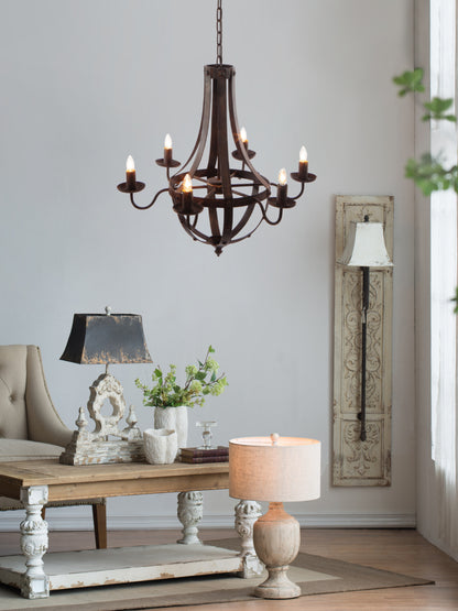 Six-Light Iron Chandelier with Adjustable Chain, 25x22x24in, 6x E12, 60W, Hardwired Antique Black
