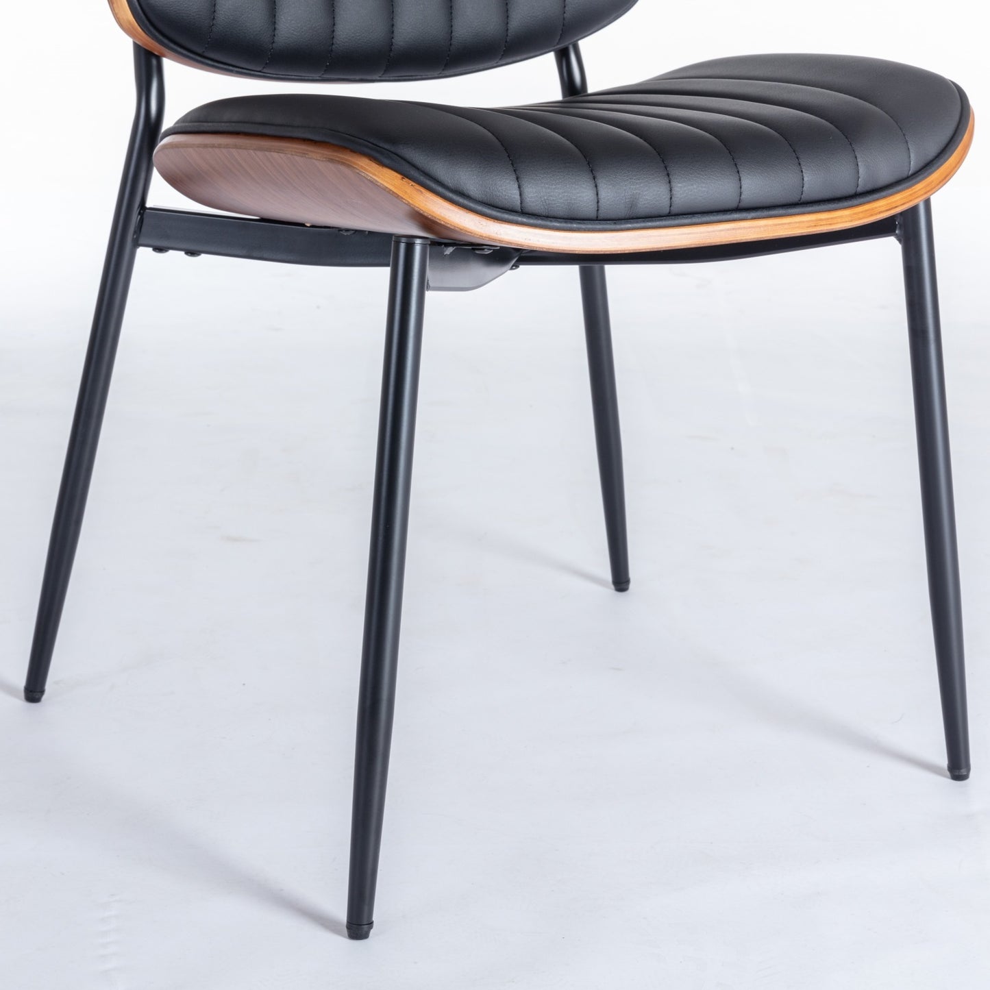 A&A Furniture, Dining Chairs Set of 2 Mid Century Modern Retro Faux Leather Chair with Walnut Bentwood Back Upholstered Seat Metal Legs Adjustable Foot for Kitchen Dining Room Chairs(Black PU)