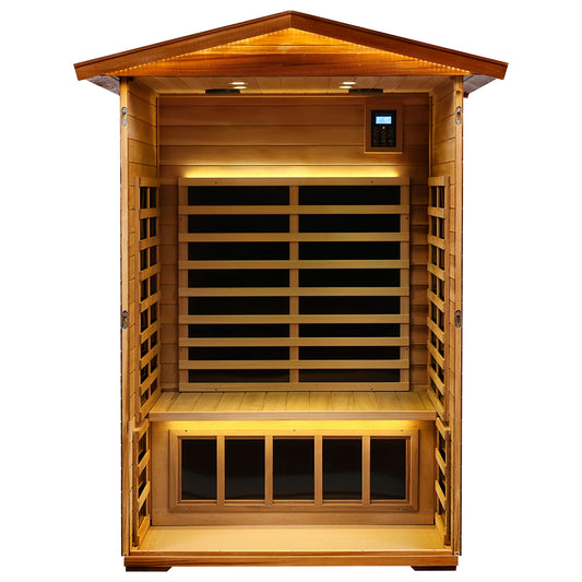 Two-Person Far-Infrared Outdoor Sauna, Solid Wood, Outdoor Spa Cabin, 57.9x40.5x81.1 in, Natural