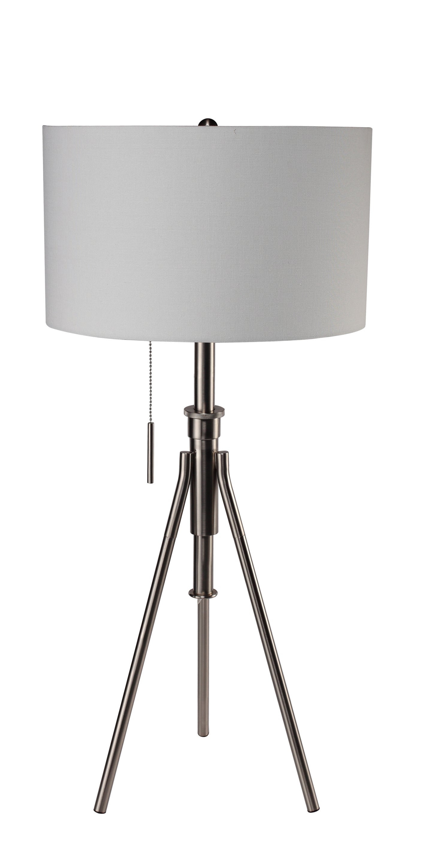 32-37 Inch Adjustable Tripod Table Lamp with LED, Fabric Shade, Pull-Chain, Modern Home Lighting Soft White