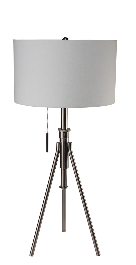 32-37 Inch Adjustable Tripod Table Lamp with LED, Fabric Shade, Pull-Chain, Modern Home Lighting Soft White