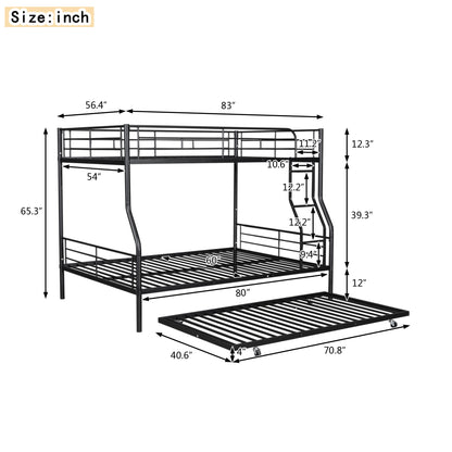 Stylish Black Full XL Over Queen Metal Bunk Bed with Trundle for Optimal Space Utilization