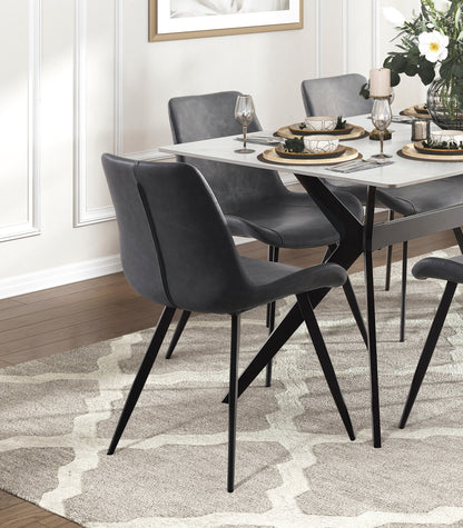 Set of 2 Modern Faux Leather Dining Chairs with Black Metal Legs, Easy Assembly, Dining Kitchen, Gray