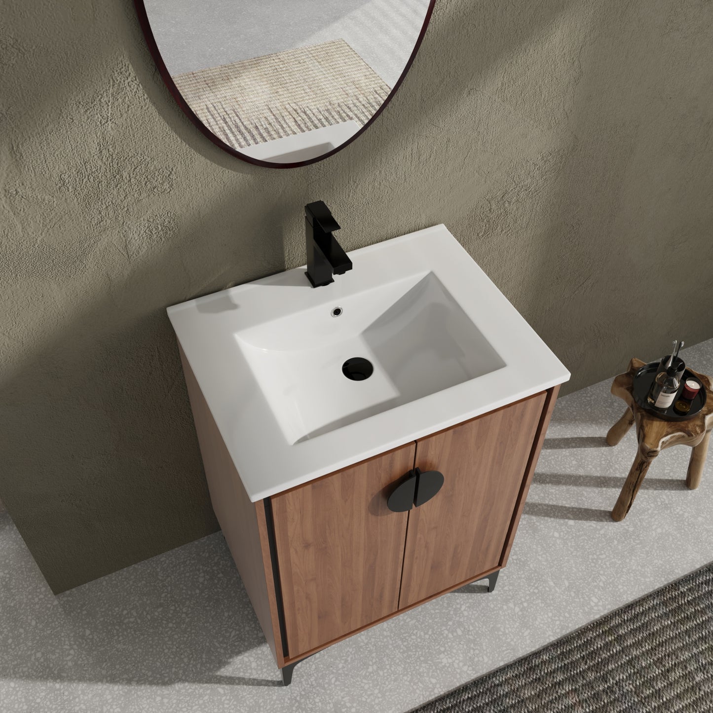 Modern 24-Inch Bathroom Vanity with Ceramic Sink, Stylish Storage Cabinet with Soft Closing Doors