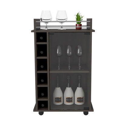 Espresso Finish Baltimore Bar Cart With Six Wine Cubbies