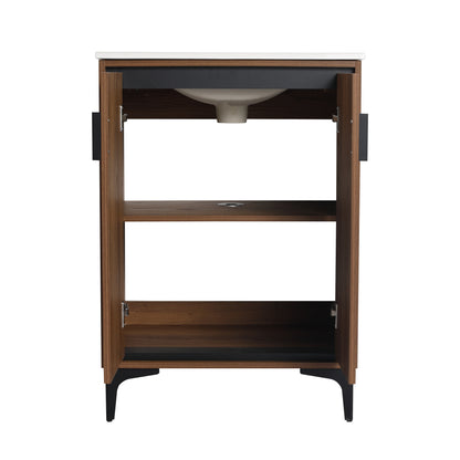Modern 24-Inch Bathroom Vanity with Ceramic Sink, Stylish Storage Cabinet with Soft Closing Doors